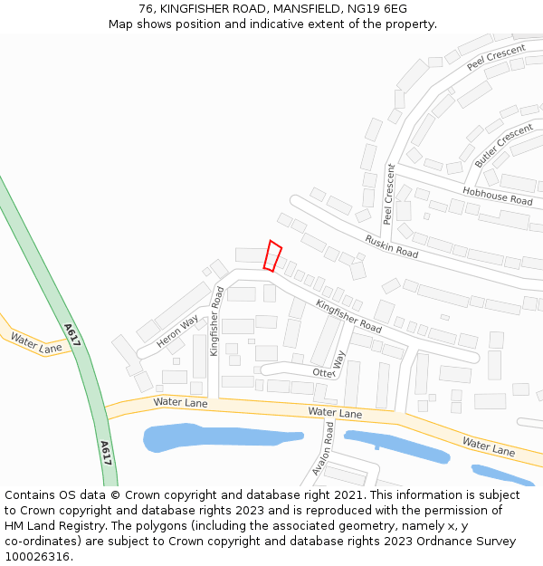 76, KINGFISHER ROAD, MANSFIELD, NG19 6EG: Location map and indicative extent of plot