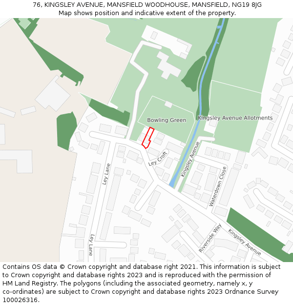 76, KINGSLEY AVENUE, MANSFIELD WOODHOUSE, MANSFIELD, NG19 8JG: Location map and indicative extent of plot