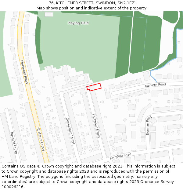 76, KITCHENER STREET, SWINDON, SN2 1EZ: Location map and indicative extent of plot