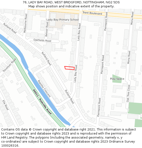 76, LADY BAY ROAD, WEST BRIDGFORD, NOTTINGHAM, NG2 5DS: Location map and indicative extent of plot