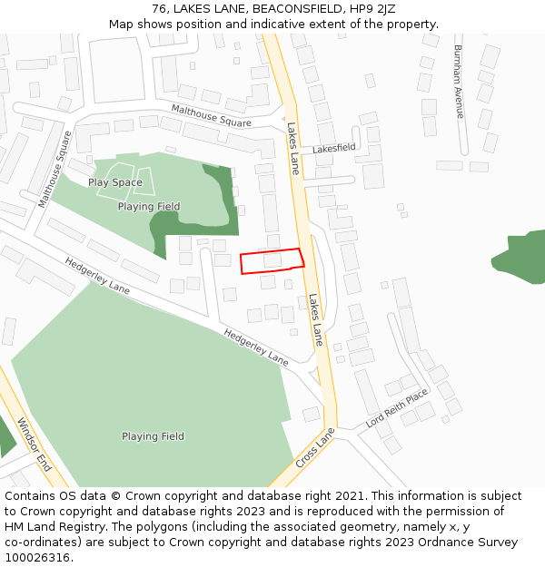 76, LAKES LANE, BEACONSFIELD, HP9 2JZ: Location map and indicative extent of plot