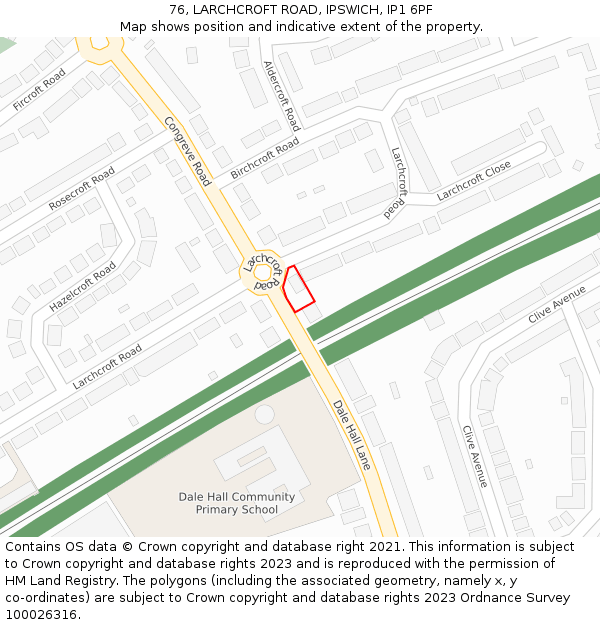 76, LARCHCROFT ROAD, IPSWICH, IP1 6PF: Location map and indicative extent of plot