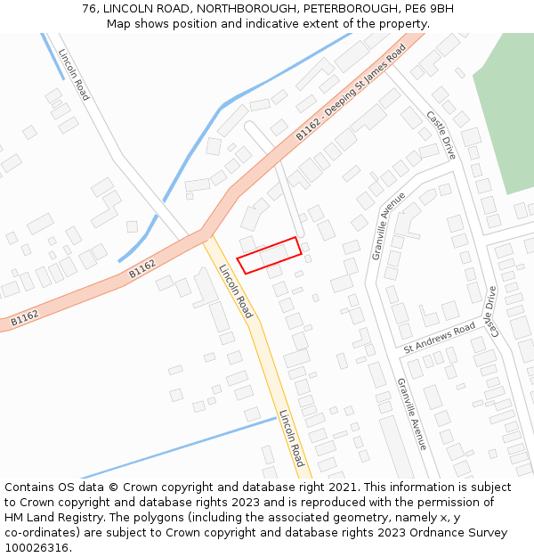 76, LINCOLN ROAD, NORTHBOROUGH, PETERBOROUGH, PE6 9BH: Location map and indicative extent of plot