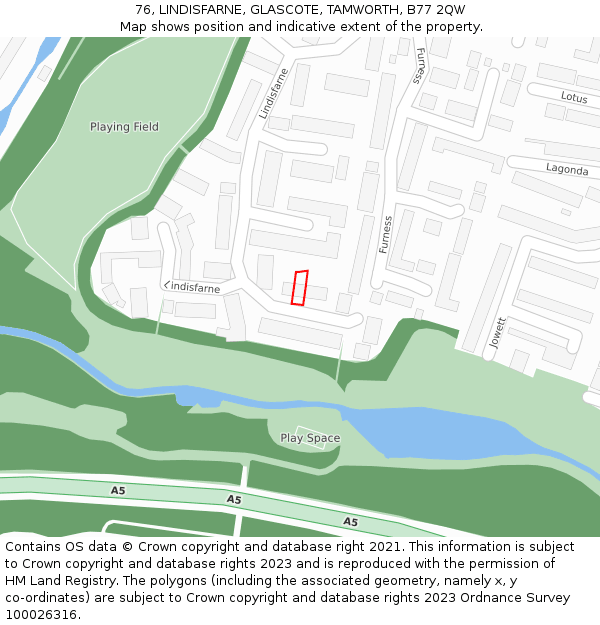 76, LINDISFARNE, GLASCOTE, TAMWORTH, B77 2QW: Location map and indicative extent of plot