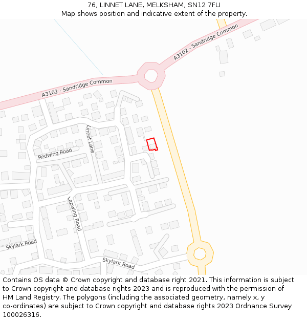 76, LINNET LANE, MELKSHAM, SN12 7FU: Location map and indicative extent of plot