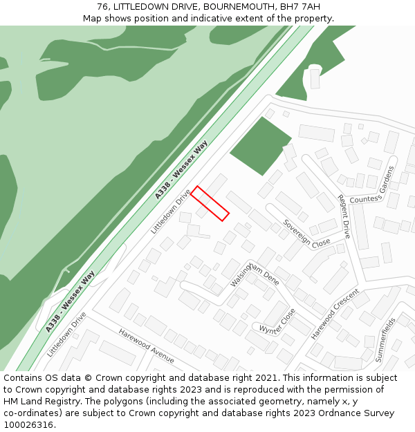 76, LITTLEDOWN DRIVE, BOURNEMOUTH, BH7 7AH: Location map and indicative extent of plot