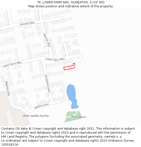 76, LOWER FARM WAY, NUNEATON, CV10 0FD: Location map and indicative extent of plot