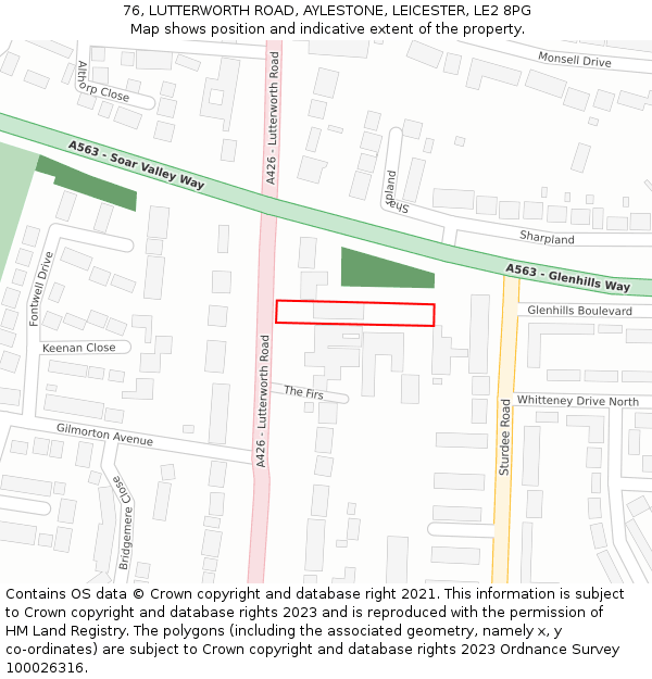 76, LUTTERWORTH ROAD, AYLESTONE, LEICESTER, LE2 8PG: Location map and indicative extent of plot