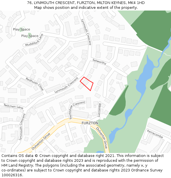 76, LYNMOUTH CRESCENT, FURZTON, MILTON KEYNES, MK4 1HD: Location map and indicative extent of plot