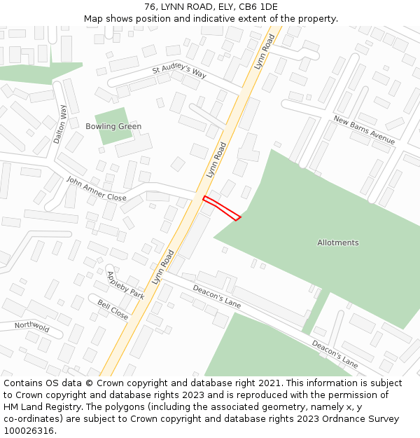 76, LYNN ROAD, ELY, CB6 1DE: Location map and indicative extent of plot