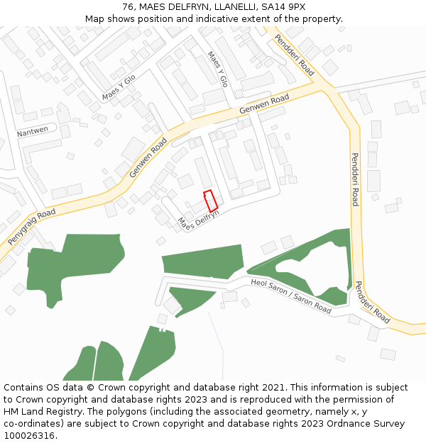 76, MAES DELFRYN, LLANELLI, SA14 9PX: Location map and indicative extent of plot