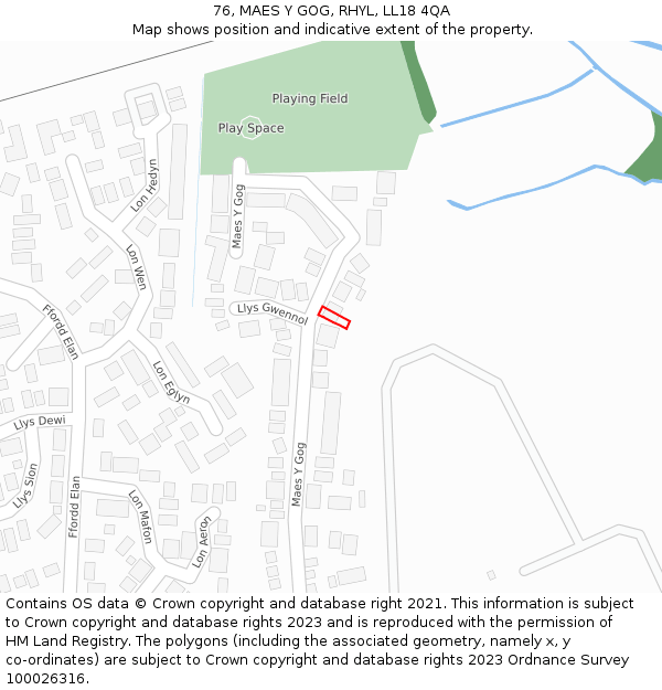 76, MAES Y GOG, RHYL, LL18 4QA: Location map and indicative extent of plot