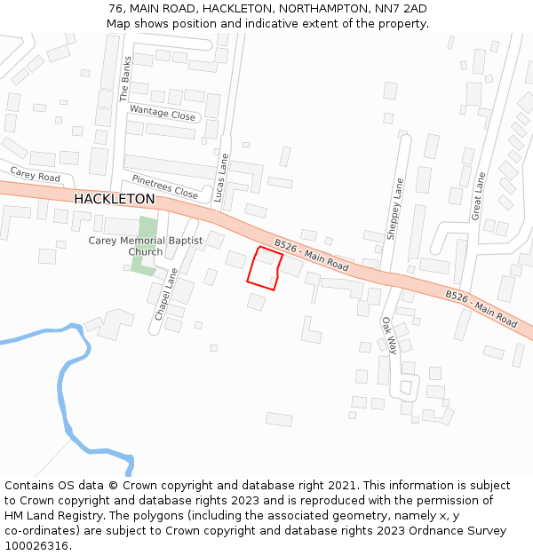 76, MAIN ROAD, HACKLETON, NORTHAMPTON, NN7 2AD: Location map and indicative extent of plot