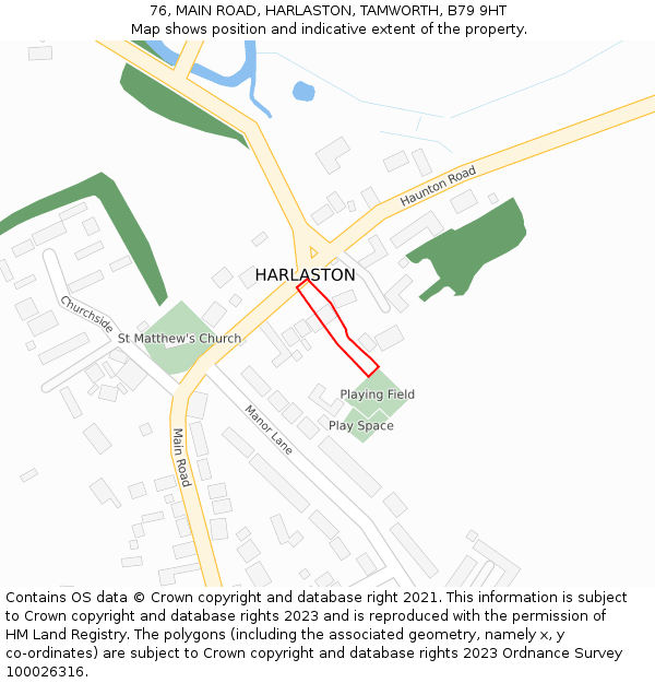 76, MAIN ROAD, HARLASTON, TAMWORTH, B79 9HT: Location map and indicative extent of plot