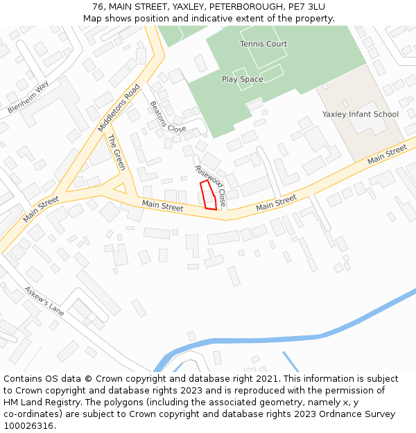 76, MAIN STREET, YAXLEY, PETERBOROUGH, PE7 3LU: Location map and indicative extent of plot