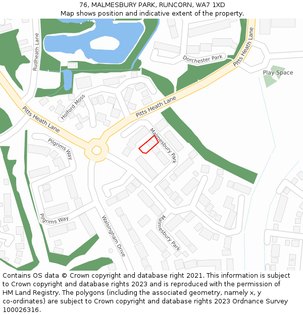 76, MALMESBURY PARK, RUNCORN, WA7 1XD: Location map and indicative extent of plot