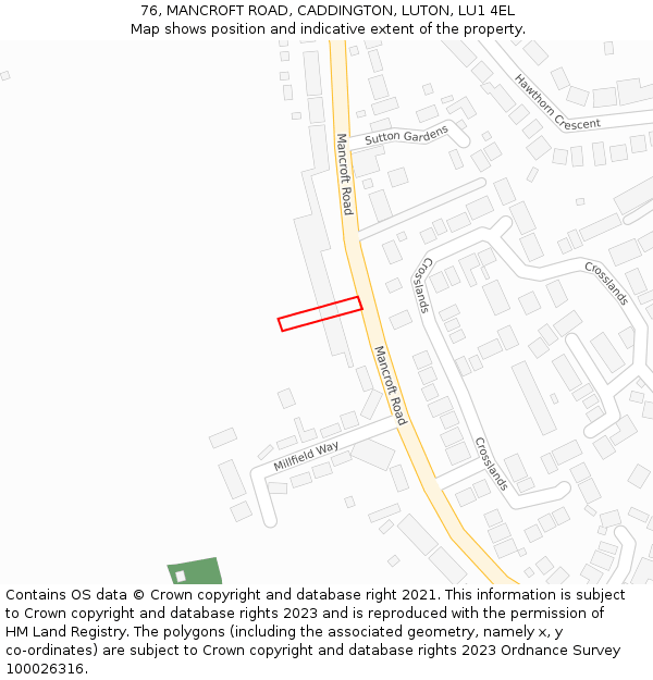 76, MANCROFT ROAD, CADDINGTON, LUTON, LU1 4EL: Location map and indicative extent of plot