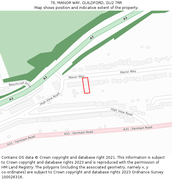 76, MANOR WAY, GUILDFORD, GU2 7RR: Location map and indicative extent of plot