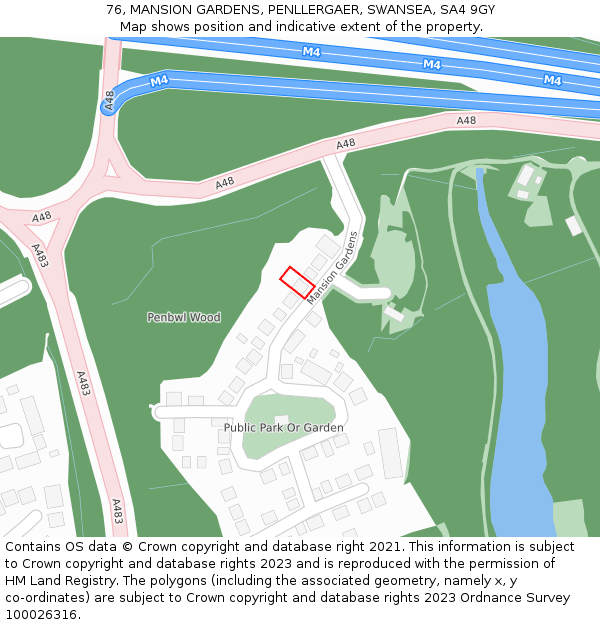 76, MANSION GARDENS, PENLLERGAER, SWANSEA, SA4 9GY: Location map and indicative extent of plot