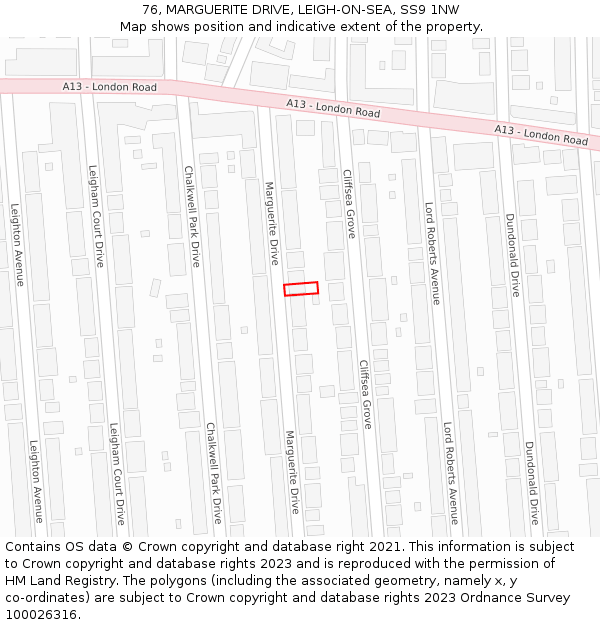 76, MARGUERITE DRIVE, LEIGH-ON-SEA, SS9 1NW: Location map and indicative extent of plot