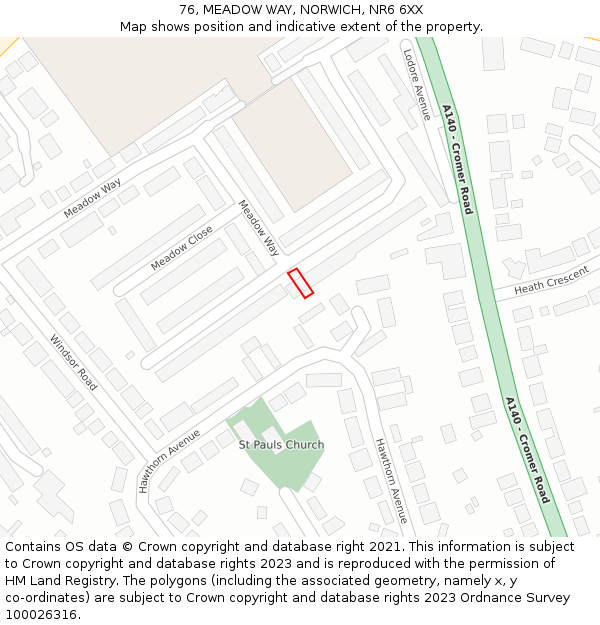 76, MEADOW WAY, NORWICH, NR6 6XX: Location map and indicative extent of plot