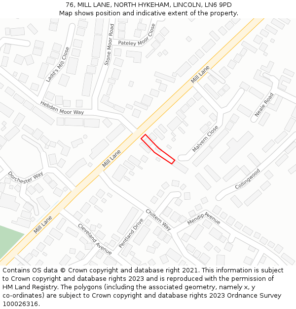 76, MILL LANE, NORTH HYKEHAM, LINCOLN, LN6 9PD: Location map and indicative extent of plot