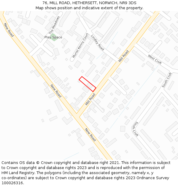 76, MILL ROAD, HETHERSETT, NORWICH, NR9 3DS: Location map and indicative extent of plot