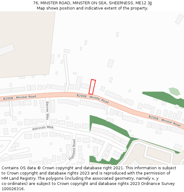 76, MINSTER ROAD, MINSTER ON SEA, SHEERNESS, ME12 3JJ: Location map and indicative extent of plot