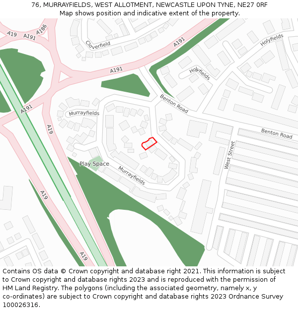 76, MURRAYFIELDS, WEST ALLOTMENT, NEWCASTLE UPON TYNE, NE27 0RF: Location map and indicative extent of plot