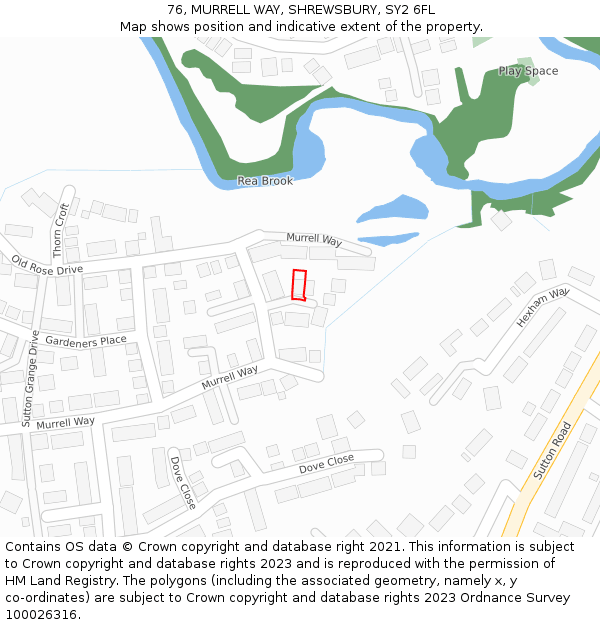 76, MURRELL WAY, SHREWSBURY, SY2 6FL: Location map and indicative extent of plot