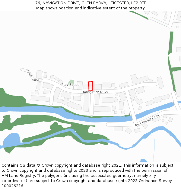 76, NAVIGATION DRIVE, GLEN PARVA, LEICESTER, LE2 9TB: Location map and indicative extent of plot
