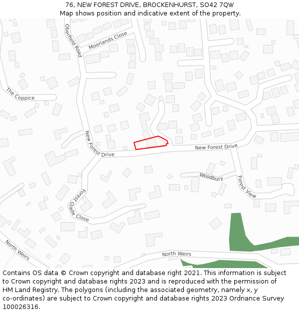 76, NEW FOREST DRIVE, BROCKENHURST, SO42 7QW: Location map and indicative extent of plot