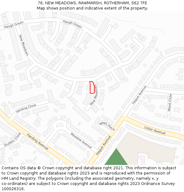 76, NEW MEADOWS, RAWMARSH, ROTHERHAM, S62 7FE: Location map and indicative extent of plot