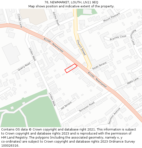 76, NEWMARKET, LOUTH, LN11 9EQ: Location map and indicative extent of plot