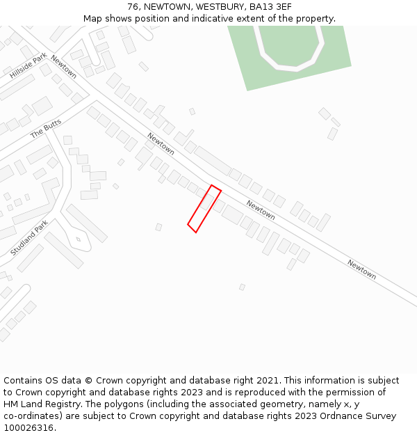 76, NEWTOWN, WESTBURY, BA13 3EF: Location map and indicative extent of plot