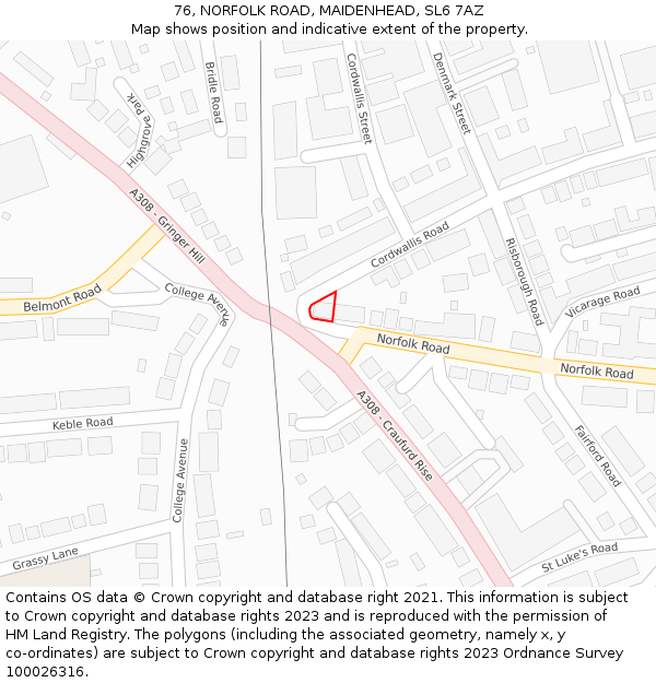 76, NORFOLK ROAD, MAIDENHEAD, SL6 7AZ: Location map and indicative extent of plot