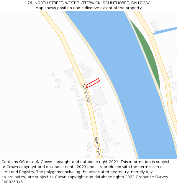 76, NORTH STREET, WEST BUTTERWICK, SCUNTHORPE, DN17 3JW: Location map and indicative extent of plot