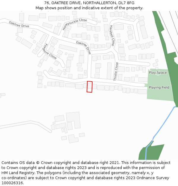 76, OAKTREE DRIVE, NORTHALLERTON, DL7 8FG: Location map and indicative extent of plot