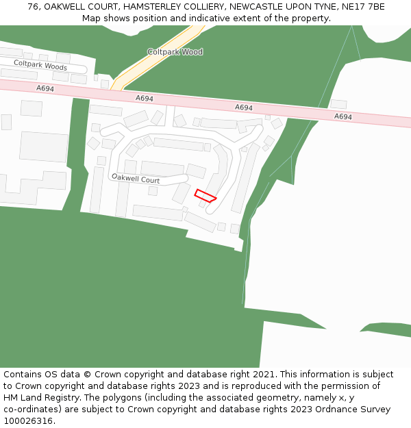 76, OAKWELL COURT, HAMSTERLEY COLLIERY, NEWCASTLE UPON TYNE, NE17 7BE: Location map and indicative extent of plot