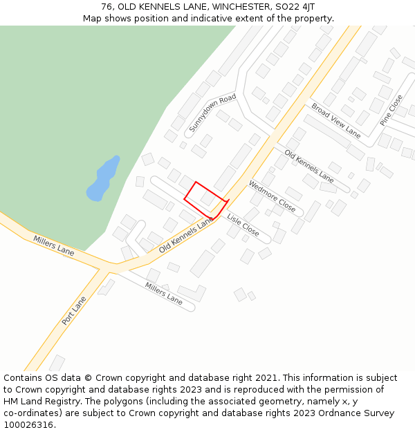 76, OLD KENNELS LANE, WINCHESTER, SO22 4JT: Location map and indicative extent of plot