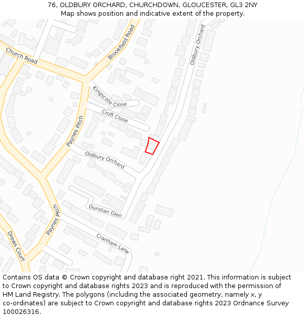 76, OLDBURY ORCHARD, CHURCHDOWN, GLOUCESTER, GL3 2NY: Location map and indicative extent of plot