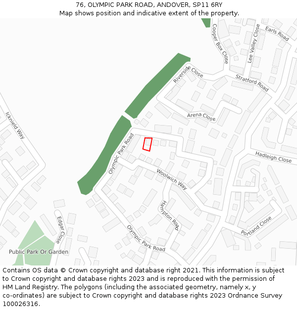 76, OLYMPIC PARK ROAD, ANDOVER, SP11 6RY: Location map and indicative extent of plot