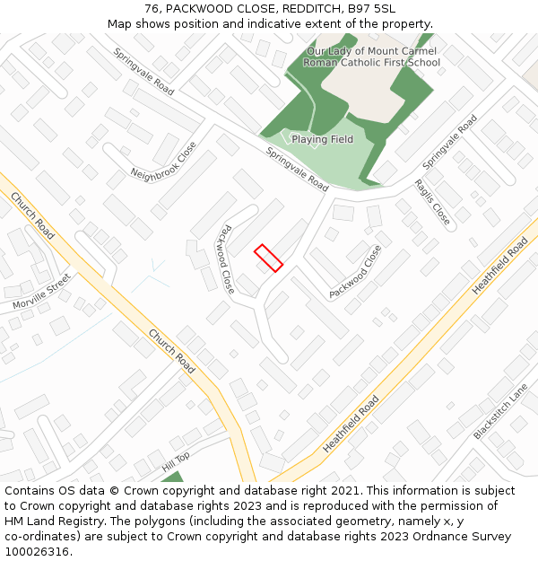 76, PACKWOOD CLOSE, REDDITCH, B97 5SL: Location map and indicative extent of plot