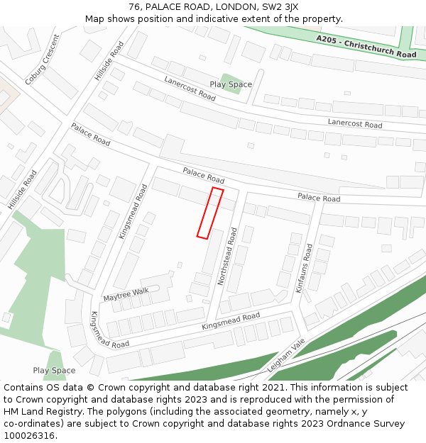 76, PALACE ROAD, LONDON, SW2 3JX: Location map and indicative extent of plot