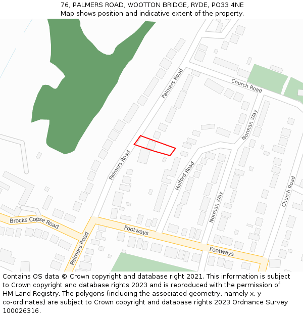 76, PALMERS ROAD, WOOTTON BRIDGE, RYDE, PO33 4NE: Location map and indicative extent of plot