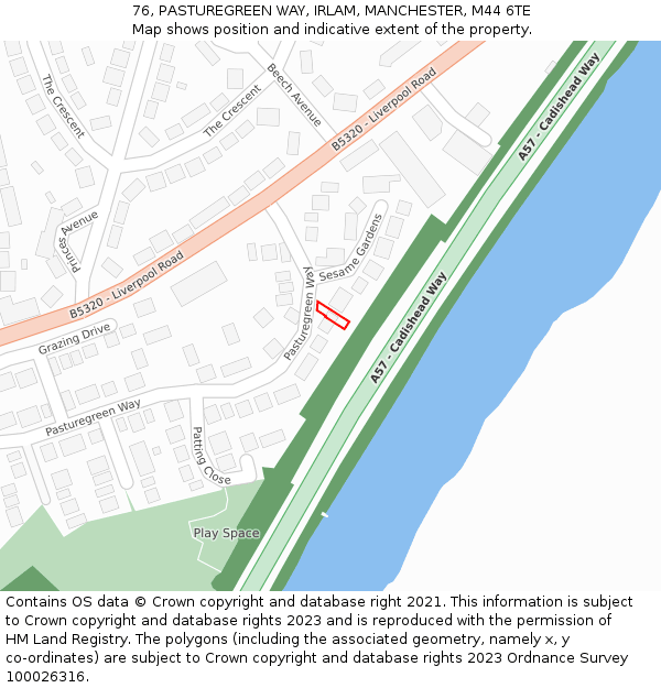 76, PASTUREGREEN WAY, IRLAM, MANCHESTER, M44 6TE: Location map and indicative extent of plot