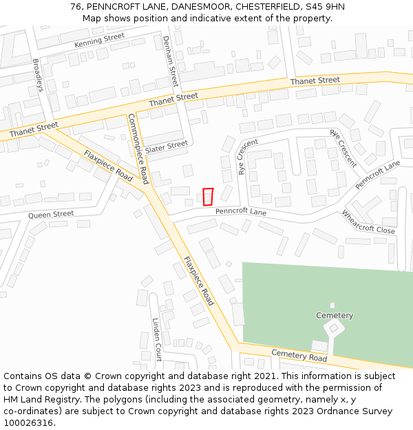 76, PENNCROFT LANE, DANESMOOR, CHESTERFIELD, S45 9HN: Location map and indicative extent of plot