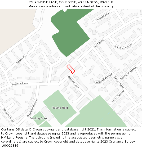 76, PENNINE LANE, GOLBORNE, WARRINGTON, WA3 3HF: Location map and indicative extent of plot