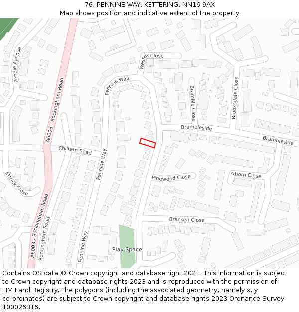 76, PENNINE WAY, KETTERING, NN16 9AX: Location map and indicative extent of plot