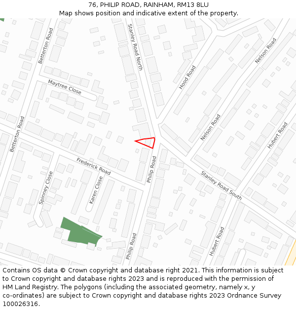 76, PHILIP ROAD, RAINHAM, RM13 8LU: Location map and indicative extent of plot